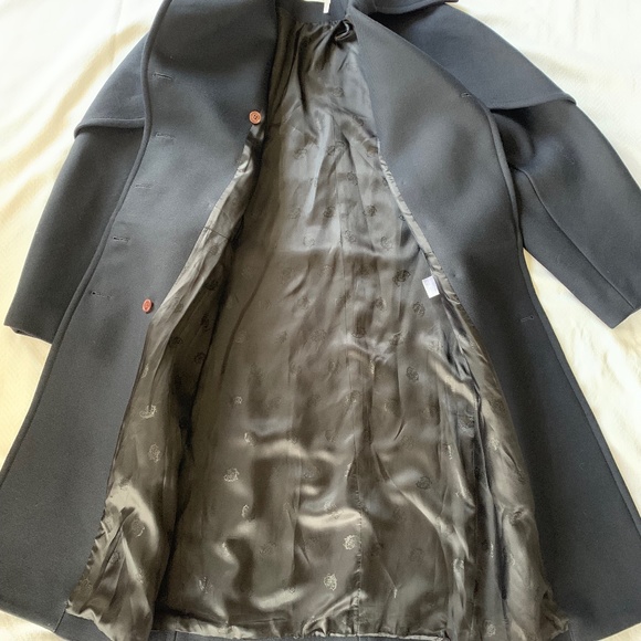 CHLOE Iconic Navy wool Ruffle Front Double Breasted Trench Coat - Picture 15 of 16